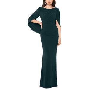Betsy & Adam Women's Petite Drape-Back Gown, Forest Green Size 4